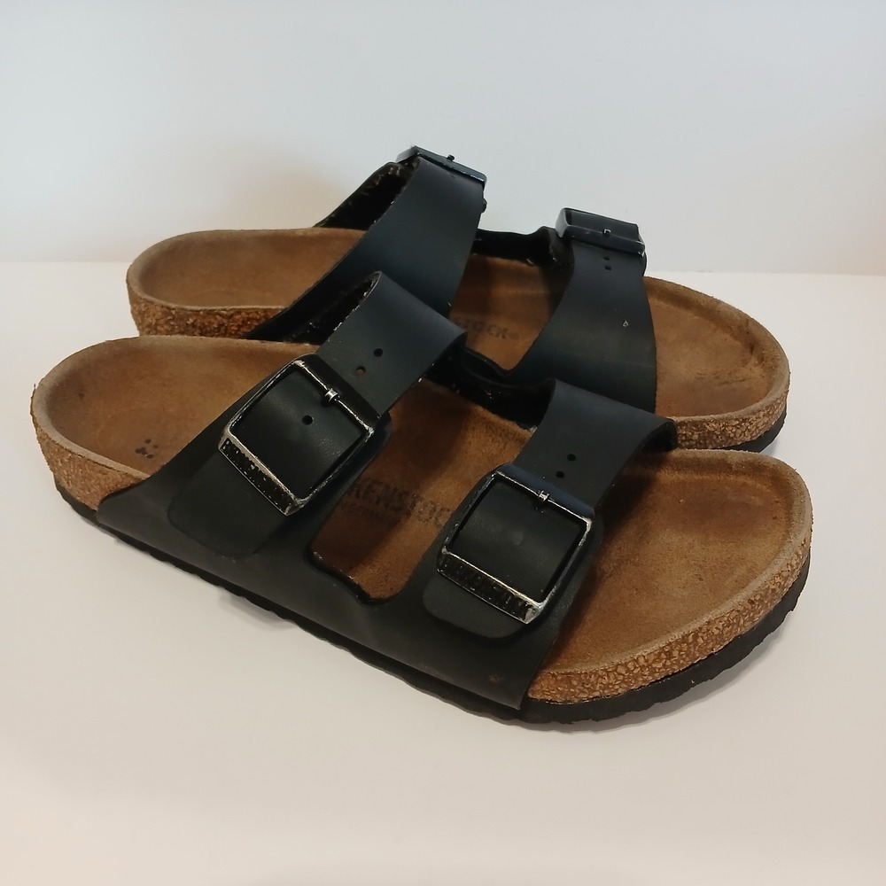 Birkenstock Kids 1 (32) Arizona Slides Leather Strap black Slip On Casual